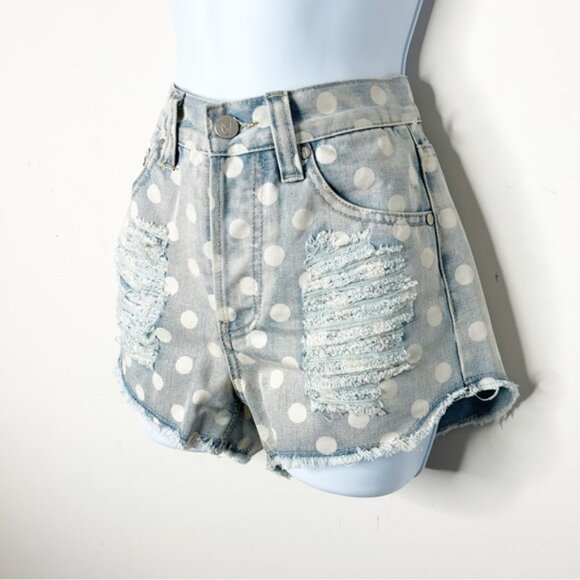Revolve Mink pink Sugar Magnolia Jean Shorts Polka Dot Cut offs High Waist - Picture 5 of 16